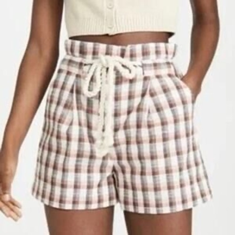 Veronica Beard Plaid Salina Shorts Brown Tan Blue‎ Size 00 High Rise